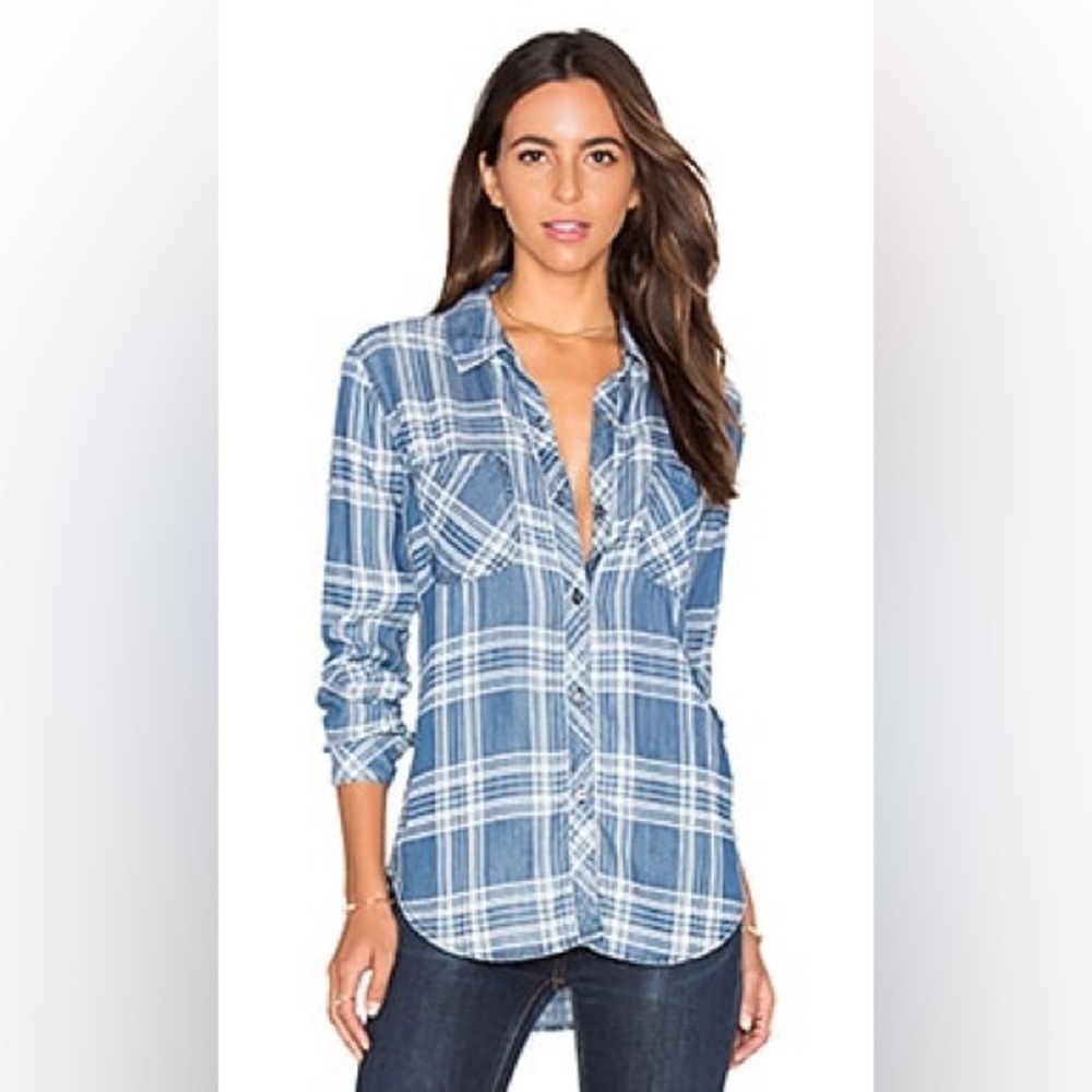 Rails Blue and White Plaid Button-Up Shirt